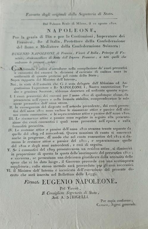 Decreet Italië Napoleon Milano Bologna 1810, Postzegels en Munten, Postzegels | Europa | Italië, Ophalen of Verzenden