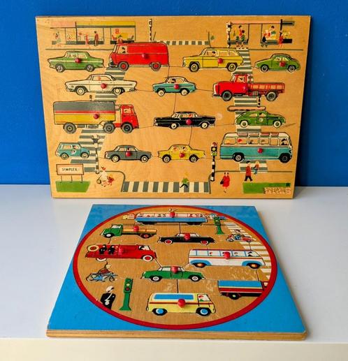 Simplex oude houten knopjespuzzels/Auto's, Kinderen en Baby's, Speelgoed | Kinderpuzzels, Gebruikt, Van hout, Ophalen of Verzenden