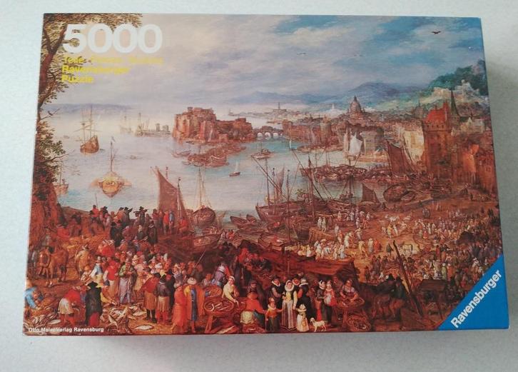Ravensburger 6255908  Grote vismarkt Jan Brueghel 5000st, Hobby en Vrije tijd, Denksport en Puzzels, Gebruikt, Legpuzzel, Meer dan 1500 stukjes