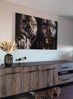 Glasschilderij | Vrouwelijke gezichten - Zwart/Goud-Zilver., Ophalen