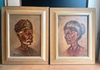 Olieverfschilderijen van Javaanse man & vrouw, Antiek en Kunst, Kunst | Schilderijen | Klassiek, Ophalen