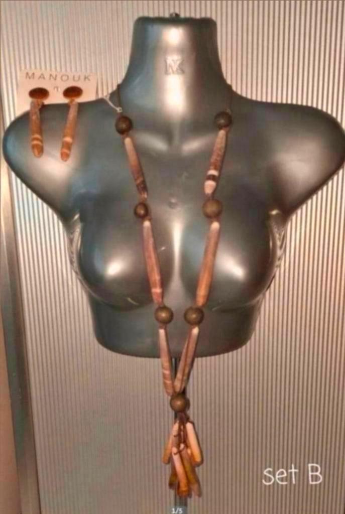 Manouk - ketting van schelp + oorhangers, Sieraden, Tassen en Uiterlijk, Kettingen, Nieuw, Steen of Mineraal, Beige, Met hanger