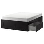 Ikea Brimnes zwart met laden en lattenbodem, Ophalen, Gebruikt, Tweepersoons, Bedbodem