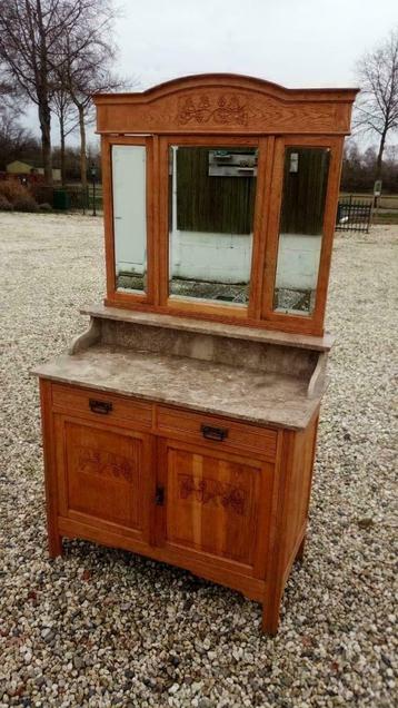 1045, antieke, eikenhouten commode te koop (2-delig)