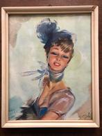 Robert Debil - Helene, vintage portret 20x24 cm, Antiek en Kunst, Kunst | Schilderijen | Klassiek, Ophalen of Verzenden