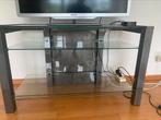 Tijdloos TV Audio display meubel staal glas izgs, Ophalen, Gebruikt, 100 tot 150 cm, Glas