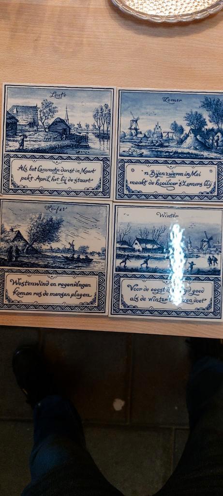 Delfts Blauwe Bordjes - 4 Jaargetijden, Antiek en Kunst, Antiek | Wandborden en Tegels, Ophalen