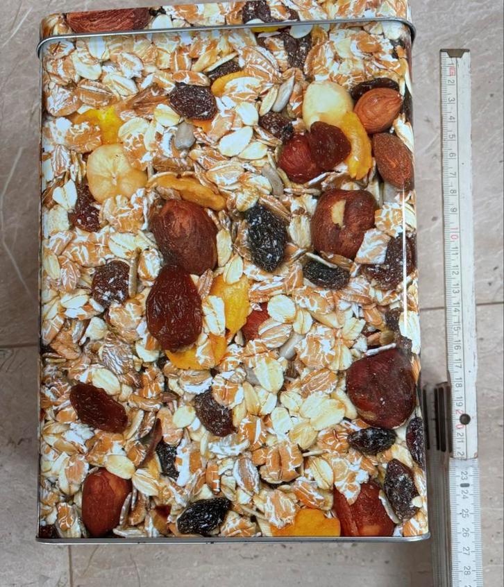 Grappige Muesli Opbergdoos van Blik - Zo Goed Als Nieuw, Huis en Inrichting, Keuken | Keukenbenodigdheden, Zo goed als nieuw, Ophalen of Verzenden
