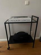 Glazen tafeltje op wieltjes, Ophalen, 50 tot 100 cm, Rond, Zo goed als nieuw