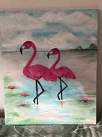 Olieverfschilderij flamingo's, Ophalen of Verzenden, Zo goed als nieuw, Schilderij, 50 tot 75 cm