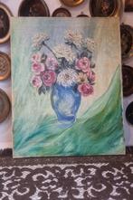 Oud olieverf olieverfschilderij schilderij met bloemen, Antiek en Kunst, Curiosa en Brocante, Ophalen of Verzenden