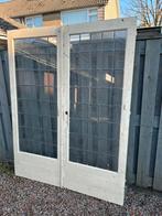 Oude glas in lood dubbele deur., Doe-het-zelf en Verbouw, Kozijnen en Schuifpuien, Ophalen, Gebruikt, Hout, Deurkozijn