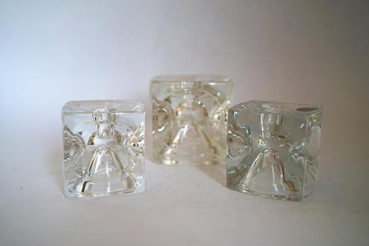 3x vintage kubus kandelaar Rudolf Jurnikl sklo space age, Huis en Inrichting, Woonaccessoires | Kandelaars en Kaarsen, Zo goed als nieuw