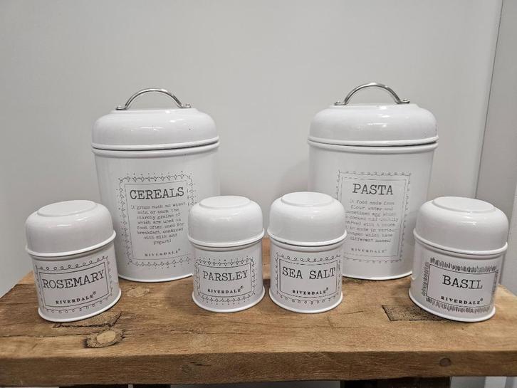 6 LEUKE WITTE "RIVERDALE" VOORRAADBUSSEN, Huis en Inrichting, Keuken | Keukenbenodigdheden, Gebruikt, Ophalen of Verzenden