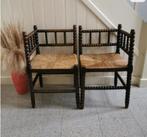 Paar antieke hoekstoelen met biezen zitting, bobbin stoelen, Ophalen of Verzenden, Huis en Inrichting