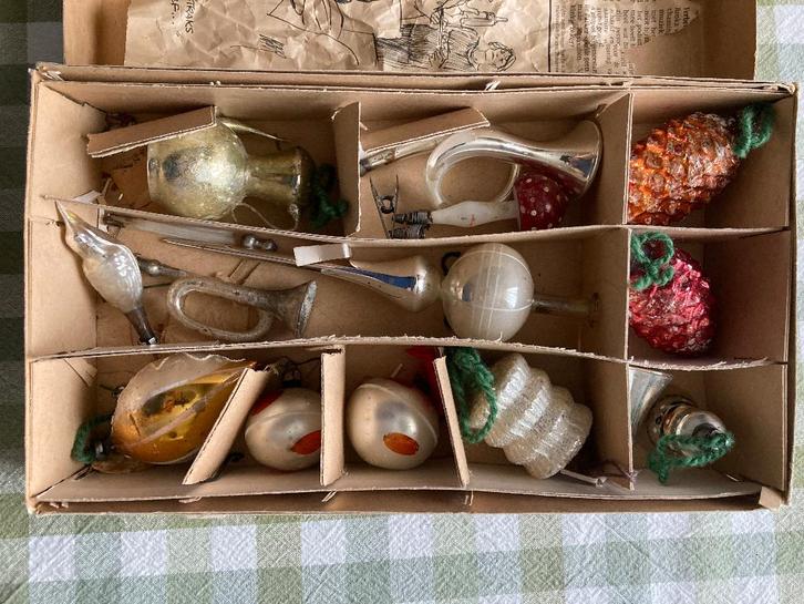 Set antieke kerstballen glas – mondgeblazen (1930–1950), Diversen, Kerst, Gebruikt, Ophalen of Verzenden