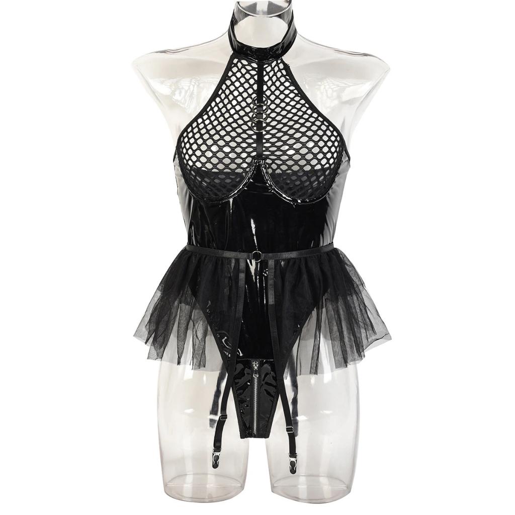 Zwarte dames body jurkje / sexy lingerie kostuum wetlook, Kleding | Dames, Ondergoed en Lingerie, Body of Korset, Zwart, Verzenden