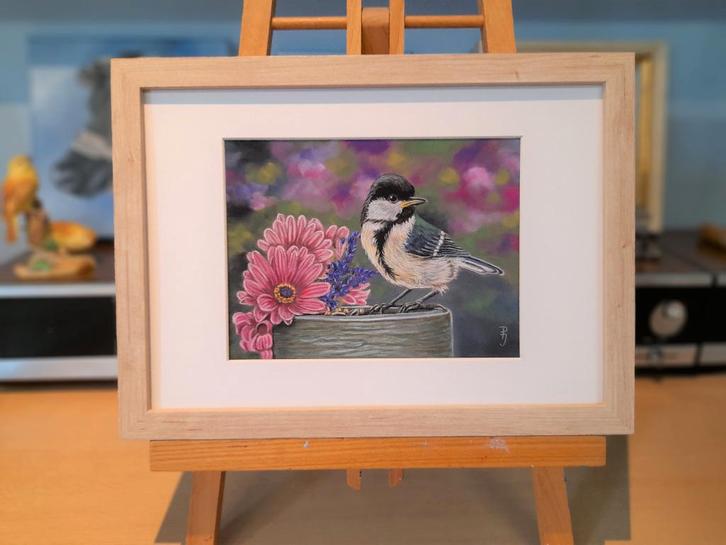 OPRUIMING schilderij koolmees - eigen werk -origineel cadeau, Huis en Inrichting, Woonaccessoires | Schilderijen, Tekeningen en Foto's