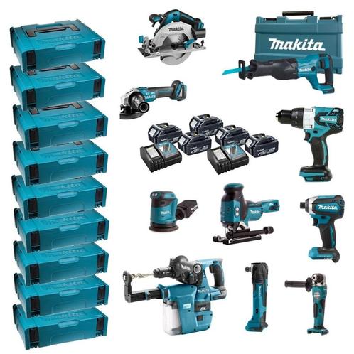 Makita DLX1010TJ1 combiset 10-delig 18V 5,0Ah + Mbox koffers, Doe-het-zelf en Verbouw, Gereedschap | Overige machines, Nieuw, Ophalen of Verzenden