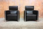 Als NIEUW 2 zwarte leren Leolux Goncharov design fauteuils, Leolux, Leolux, Design, 75 tot 100 cm