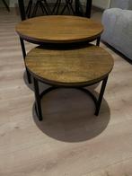 Set van 2 ronde bijzettafels - Industrieel design, Huis en Inrichting, Tafels | Bijzettafels, Ophalen, Minder dan 45 cm, Minder dan 55 cm