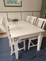 Te koop witte houten eettafel met 6 stoelen, Ophalen, Gebruikt, 4 tot 6 stoelen