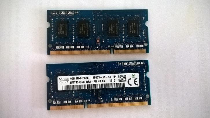 Hynix - 4gb 1rx8 pc3l-12800s laptop 2 stuks, Computers en Software, RAM geheugen, Gebruikt, Laptop, 4 GB, DDR3, Ophalen of Verzenden