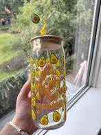 Leuke holo glazen drinkbeker met avocadoprint en rietje, Glas of Glazen, Ophalen of Verzenden, Overige stijlen, Glas