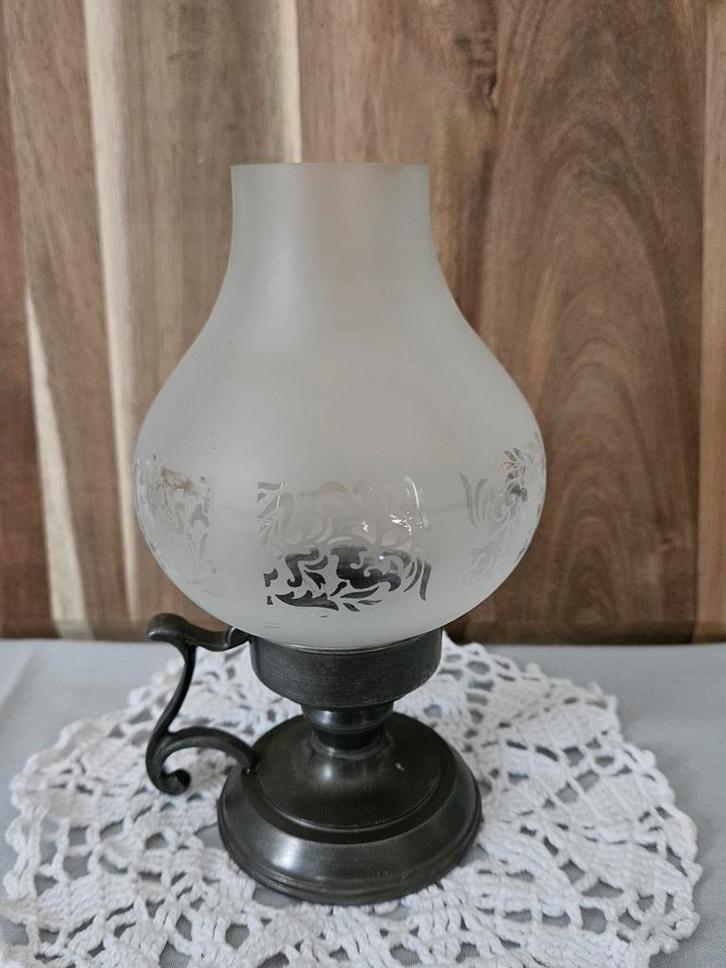 Vintage tinnen kaarsenhouder – Vlissingen gemerkt – met glaz, Antiek en Kunst, Antiek | Tin, Ophalen of Verzenden
