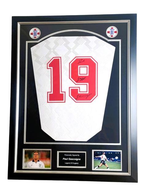 Paul Gascoigne England 90/91 Gesigneerd Ingelijst Shirt, Verzamelen, Sportartikelen en Voetbal, Nieuw, Shirt, Buitenlandse clubs