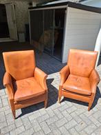 2 Stierenleren Fauteuils, Ophalen, Gebruikt, 50 tot 75 cm, Leer