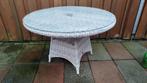Rieten tuintafel met glasplaat 120cm, Ophalen, Gebruikt, Rond