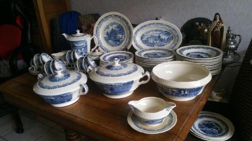 12 pers. societe ceramique serie boerenhoeve blauw, Antiek en Kunst, Antiek | Servies compleet, Ophalen