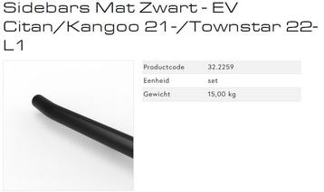 RVS Sidebars e-Kangoo 21- L1 mat zwart 32.2259 beschikbaar voor biedingen