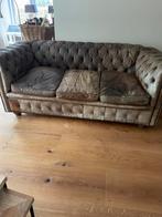 Vintage 3 persoons leren chesterfield bank., Huis en Inrichting, Banken | Bankstellen, Ophalen, Gebruikt, Chesterfield, Driepersoons