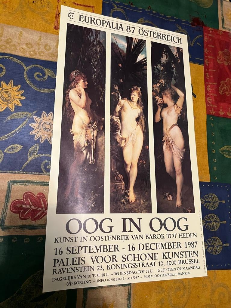 Poster Europalia 87 Osterreich : Oog in Oog, Ophalen of Verzenden, Deurposter of groter, Rechthoekig Staand, Reclame