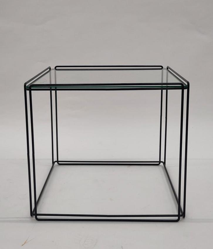 Vintage bijzettafeltje Max Sauze tafeltje glas metaal zwart, Huis en Inrichting, Tafels | Sidetables, Gebruikt, 25 tot 50 cm, Minder dan 50 cm