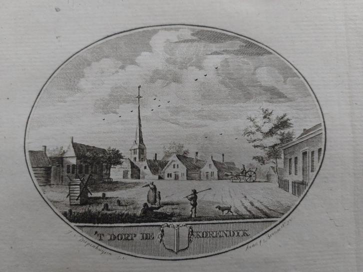 58 / Korendijk Hoeksche Waard Gravure uit 1793 van Oleffen, Antiek en Kunst, Kunst | Etsen en Gravures, Ophalen of Verzenden