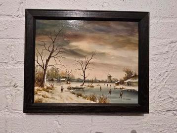 Doornhein - Olieverf op paneel - Winter in Nederland  beschikbaar voor biedingen