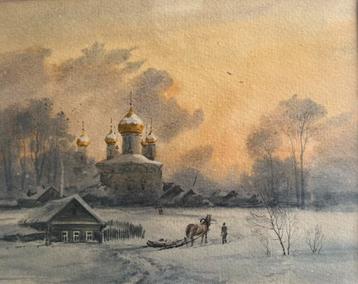 Aquarel Russische school, begin 20ste eeuw beschikbaar voor biedingen