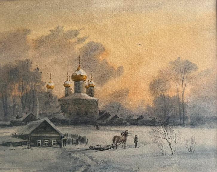 Aquarel Russische school, begin 20ste eeuw, Antiek en Kunst, Kunst | Schilderijen | Klassiek, Ophalen of Verzenden