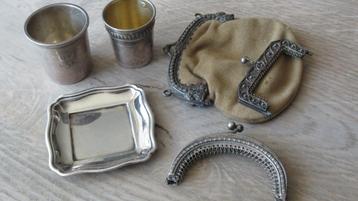 Zilver lot antiek 6 stuks / bekers / beugels / schaaltje enz beschikbaar voor biedingen