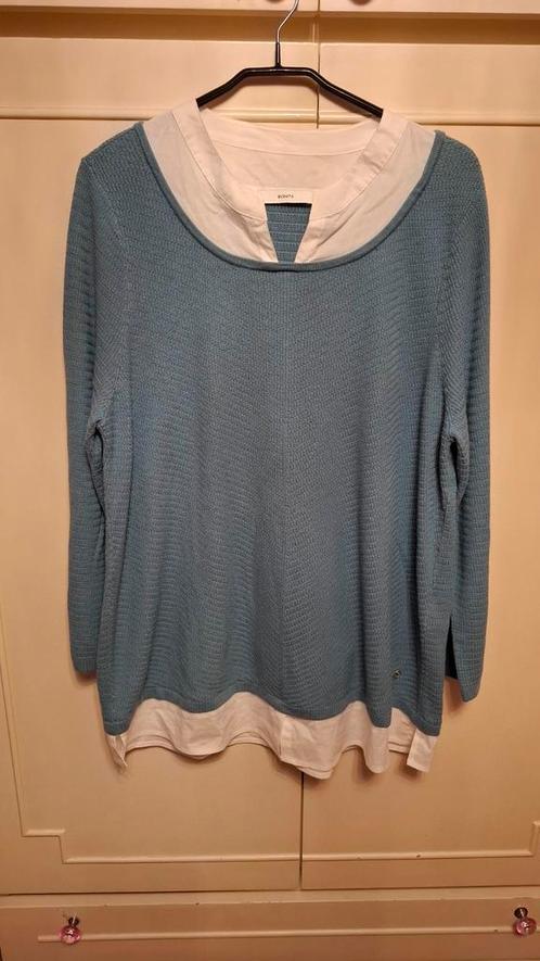 Ijsblauwe dun gebreide top lange mouwen Bonita, Kleding | Dames, Grote Maten, Zo goed als nieuw, Blouse of Tuniek, Wit, Ophalen of Verzenden