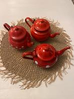 Set vsn 3 emaille thee/koffiepotjes rood/witte stippen, Antiek en Kunst, Ophalen of Verzenden