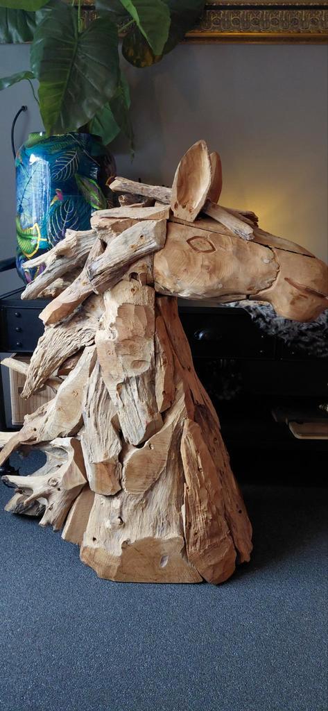 Teakhouten Paard - Handgemaakt, Antiek en Kunst, Kunst | Beelden en Houtsnijwerken, Ophalen
