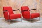 ZGANieuw 2 rode stoffen Harvink Columbus design fauteuils, Harvink, Harvink, Design, 75 tot 100 cm