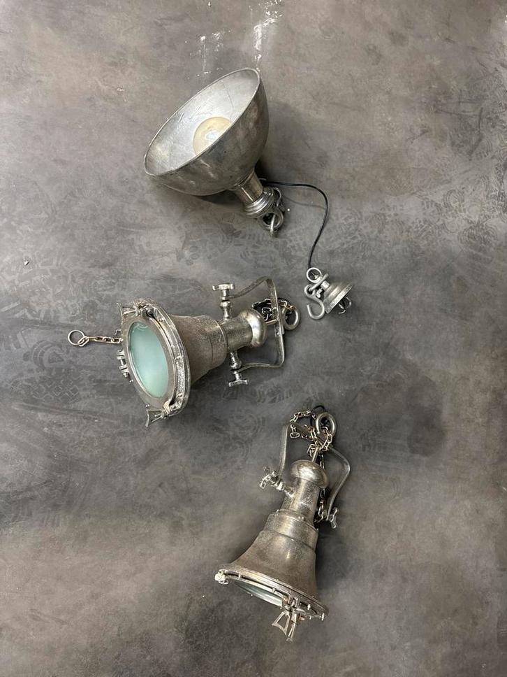 Industriële Scheepslampen Collectie, Huis en Inrichting, Lampen | Hanglampen, Gebruikt, Minder dan 50 cm, Metaal, Ophalen