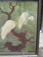 Mooie Pastel ??? 2 grote Zilverreigers op Boomstronk, Ophalen of Verzenden