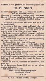 Prinsen Til 1920 Liempde 1947, Ophalen of Verzenden, Bidprentje