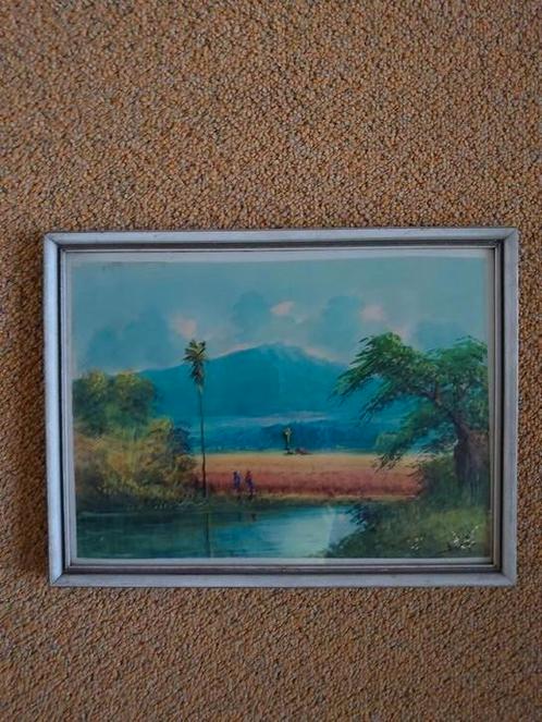 Balinese aquarel/ landschap met vulkaan/ jaren '50, Antiek en Kunst, Kunst | Niet-Westerse kunst, Ophalen of Verzenden